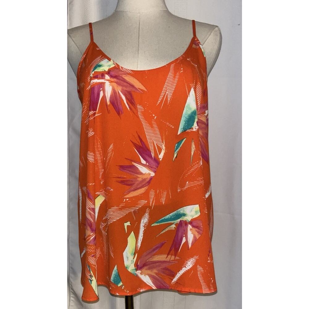 Apt 9 Floral Tank Top Orange Multicolor Scoop Neck Sleeveless Women Size M